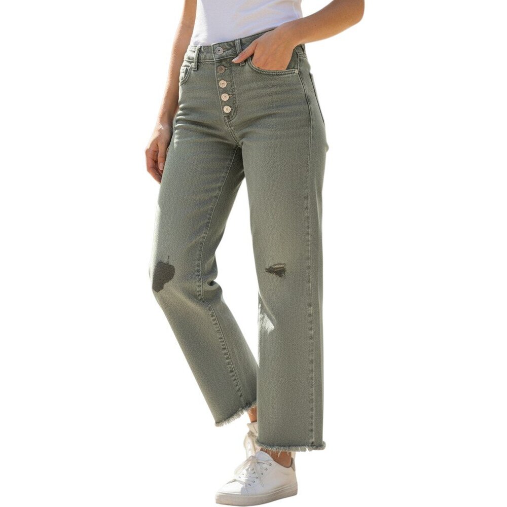 7 For All Mankind Sage Green Cropped Jeans Womens 26 High Rise NWT